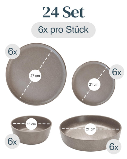 Steingut Geschirrset 24-tlg für 6 Pers. Urban Style matt Grau-braun