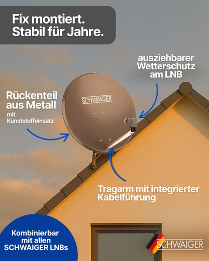 SCHWAIGER 80cm Stahl Offset Satellitenschüssel - Anthrazit Komplettset