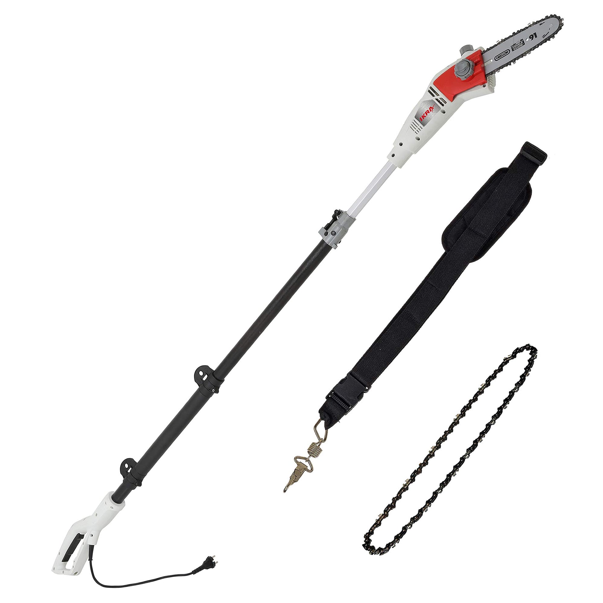 IKRA IEAS 750 Elektro Teleskop Entaster 750 W | 4m Arbeitshöhe. Grüner Teleskopstiel mit Kettensägeblatt zum Entasten.