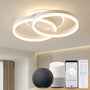 Amdelne Smart LED Deckenleuchte 2-Ringe dimmbar mit Fernbedienung, weiss, zwei überlappende Ringe aus Aluminium und Acryl