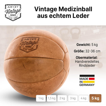 ARTZT Vintage Series Medizinball Rindsleder 5000 gr