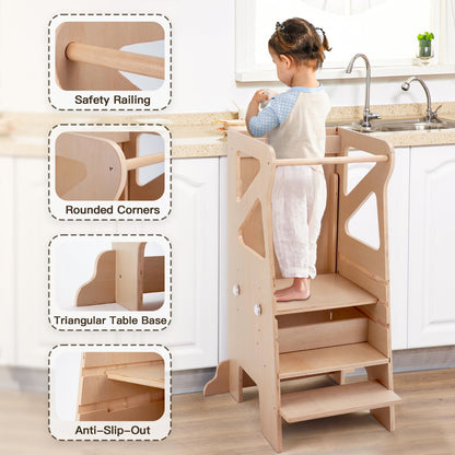 Labebe Montessori Lernturm 4-in-1 mit Rutsche & Kreidetafel
