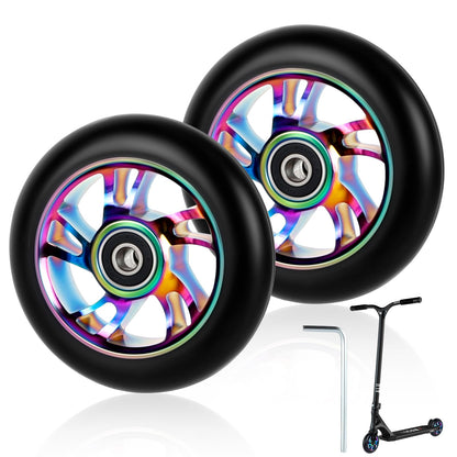 NZZVNZ Scooter Rollen 100 mm Ersatzräder mit ABEC-9 Lagern, 2er-Set, Felge aus Aluminiumlegierung