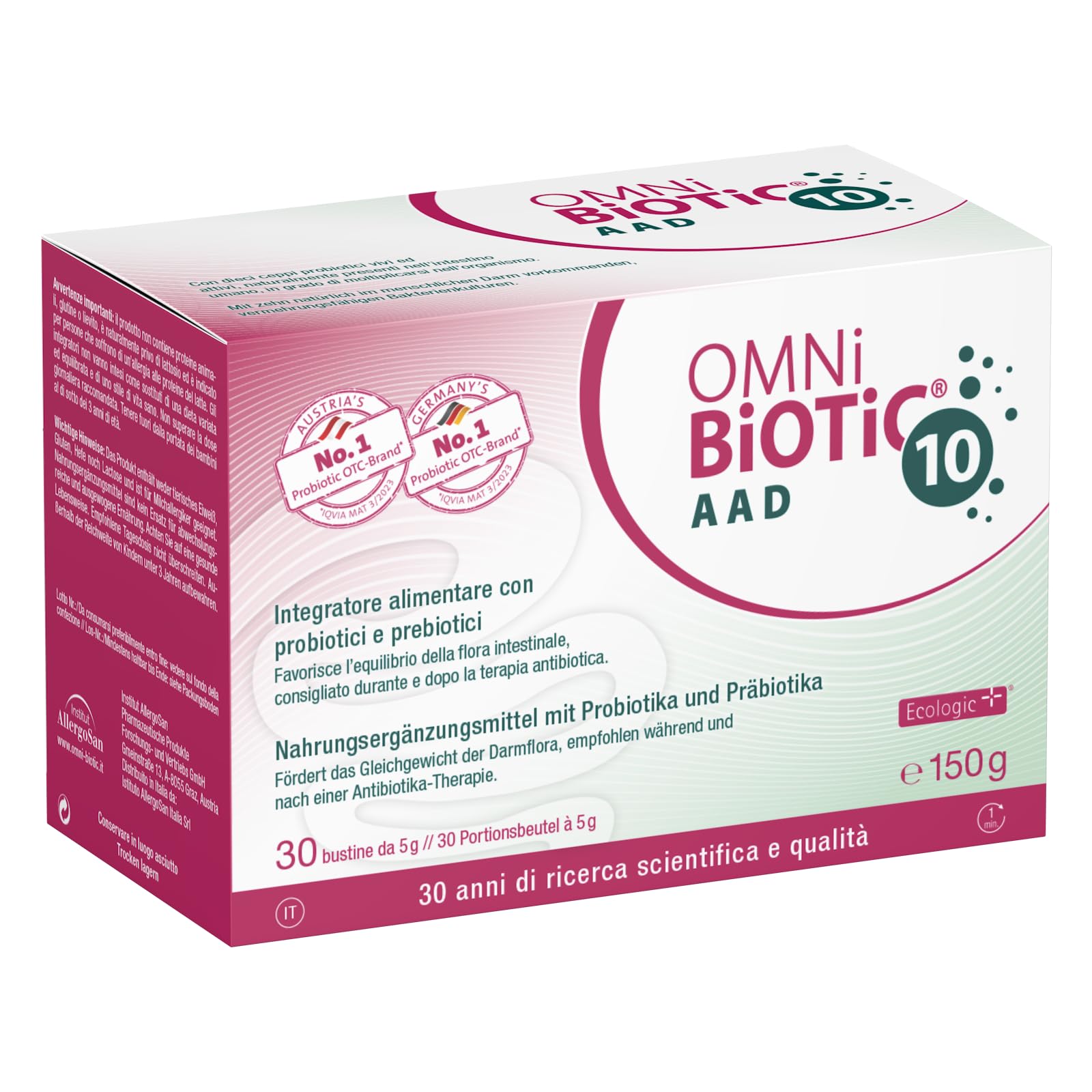 OMNi BiOTiC 10 AAD Probiotika Pulver, vegan, 30 Beutel à 5 g zur Einnahme bei Antibiotikatherapie