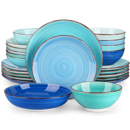 vancasso Bonita Geschirrset 24-tlg. Steingut Tafelservice 6 Personen, in Blau mit Spiral-Design
