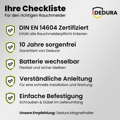 dedura Rauchmelder 4er-Set nach DIN EN 14604, inkl. 9V-Batterie