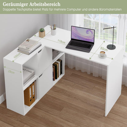 eSituro Eckschreibtisch L-Form – Weiss, 120x100 cm, mit Regalen