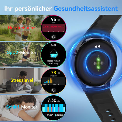 Fitpolo AR01 Smartwatch rund mit Telefonfunktion, AMOLED, schwarz