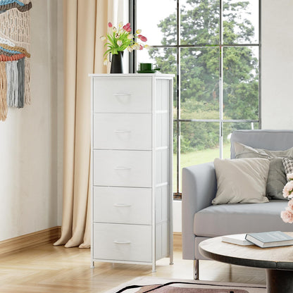Somdot Kommode mit 5 Stoffschubladen, Schubladenschrank, Weiss