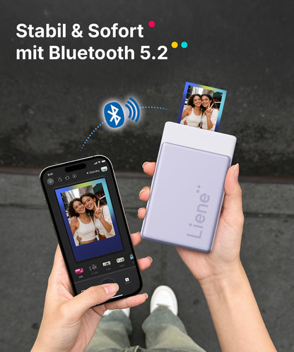 Liene Pearl N200 Pro Mini Fotodrucker Bluetooth mit 50 Fotos, Lila