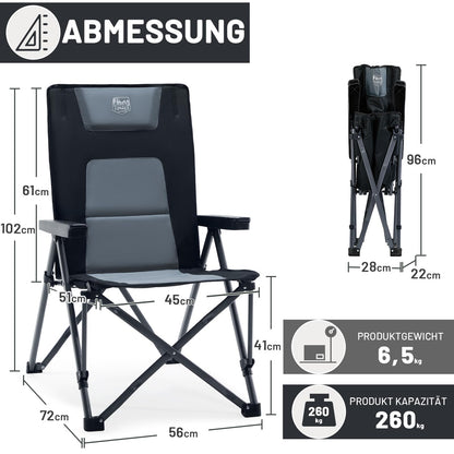 TIMBER RIDGE Campingstuhl faltbar – hohe Lehne, 260 KG, 4 Pos.