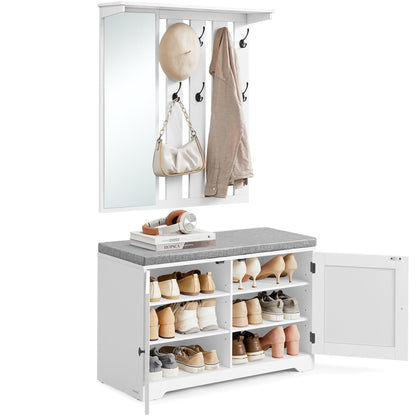 VASAGLE Schuhbank mit Wandgarderobe, Garderoben-Set mit Spiegel, weiss