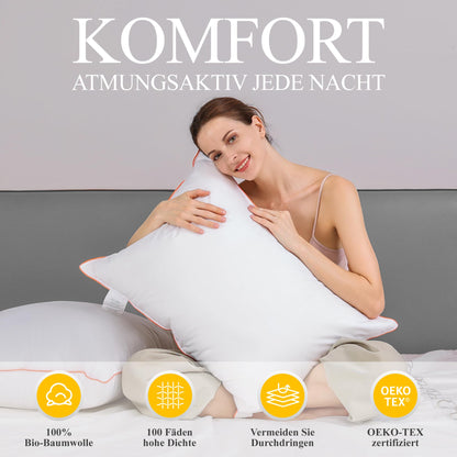 Orange Wave Daunenkissen 40x80 cm, 3-Kammer-Kopfkissen mit 950 g