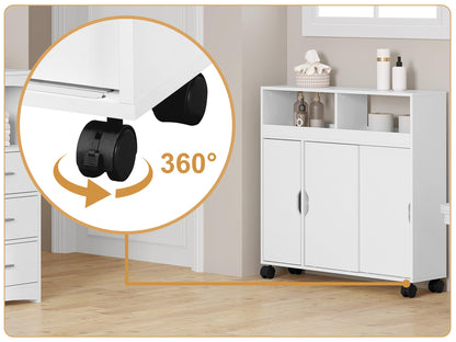 EUGAD Nischenschrank Rollwagen Badezimmerschrank – Weiss mit Schiebetüren