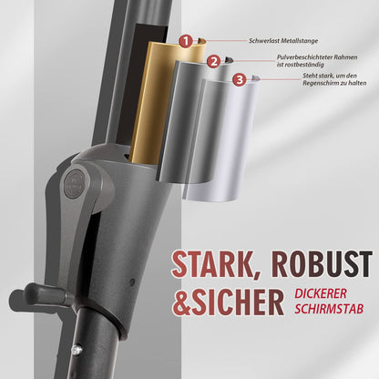 Sekey Sonnenschirm 270 cm mit Kurbel und Kippfunktion, Grau