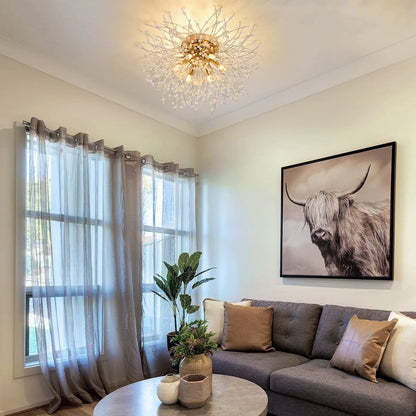 Rayofly Kristall Kronleuchter Feuerwerk Sputnik Golden 6-flammig