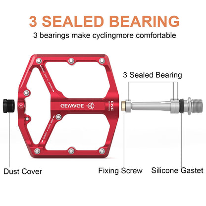 GEWAGE Fahrradpedale GE-324 – CNC-Flachpedale, 3 Lager, Rot