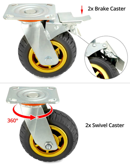 QWORK Schwerlastrollen 150mm Set - 2 Lenkrollen, 2 Bremsrollen