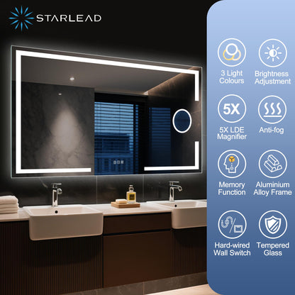 STARLEAD LED Badspiegel 120x70cm - Dimmbar, Vergrösserung, Entfoggen