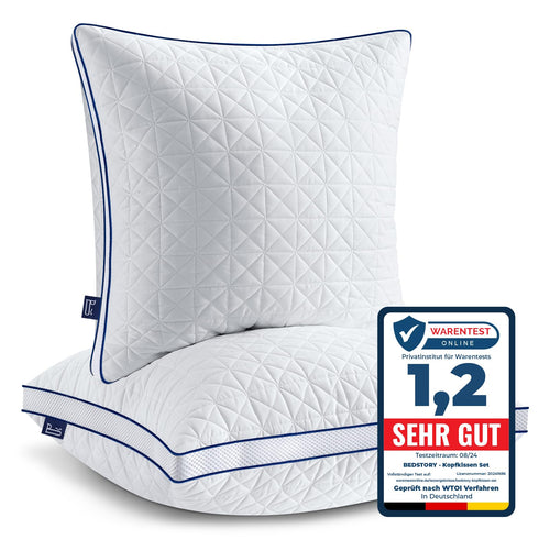 BedStory Kopfkissen 80x80 - 2er Set höhenverstellbar, weiß. Zum höhenverstellbaren Stützen von Kopf & Nacken beim Schlafen.
