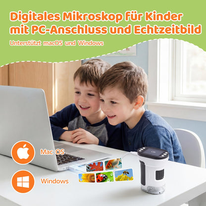 Wothfav Digitales Kindermikroskop 1000x mit IPS-Display und LED