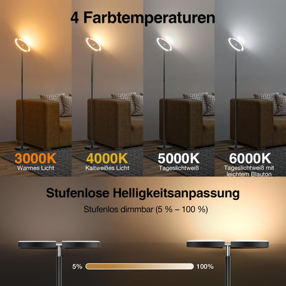 SIBRILLE LED Deckenfluter Dimmbar Schwarz – Leselampe m. Fernbedienung