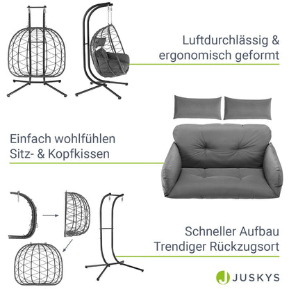 Juskys Aria Doppelhängesessel XXL mit Gestell – Grau