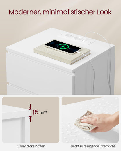 VASAGLE Kailyn Nachttisch Steckdosenleiste – 2er Set wolkenweiss