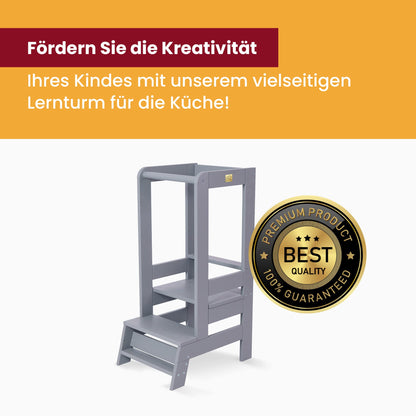 Meowbaby Lernturm höhenverstellbar – Montessori Holz, Schwarz-Natur