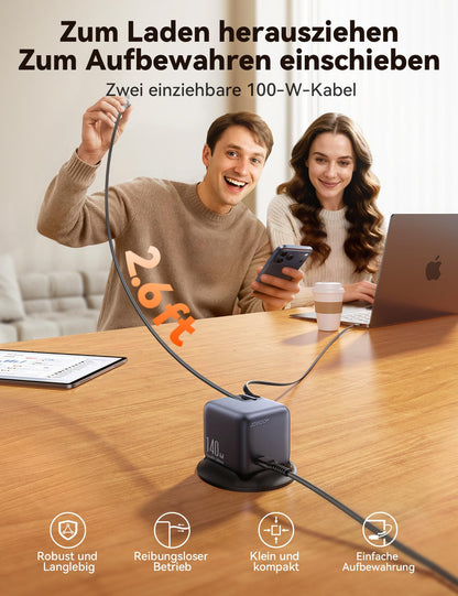 JOYROOM PODIX 140W GaN Ladestation mit 2 einziehbaren USB-C Kabeln