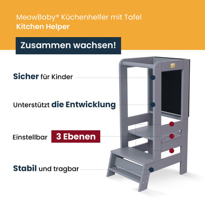 MEOWBABY Montessori Lernturm – Höhenverstellbar, Schwarz-Natur