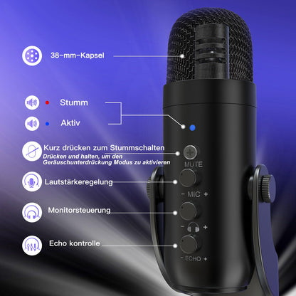 ZealSound K66 USB-Kondensatormikrofon mit Rauschunterdrückung