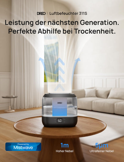 Dreo Smart Luftbefeuchter 4L Ultraschall mit App-Steuerung, schwarz