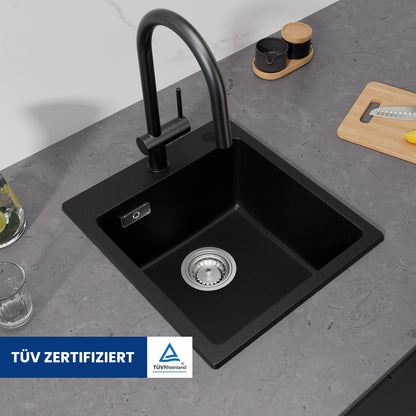 CECIPA Granit Küchenspüle Schwarz 40x45cm - 1 Becken
