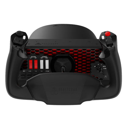 Honeycomb Aeronautical Alpha Flight Controls XPC – Flugsteuerknüppel: Schwarzes U-förmiges Steuerhorn mit Bedienelementen zur Flugsimulation.