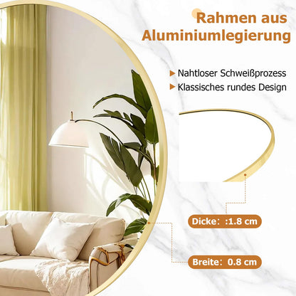 Koonmi 80cm Rund Gold Spiegel - Aluminiumrahmen
