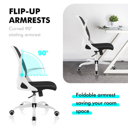 KERDOM Bürostuhl 933C Ergonomisch Mesh klappbare Armlehnen - Weiss