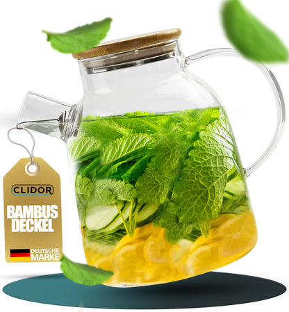 CLIDOR Aurora Teekanne mit Siebeinsatz, 1,6 Liter Borosilikatglas