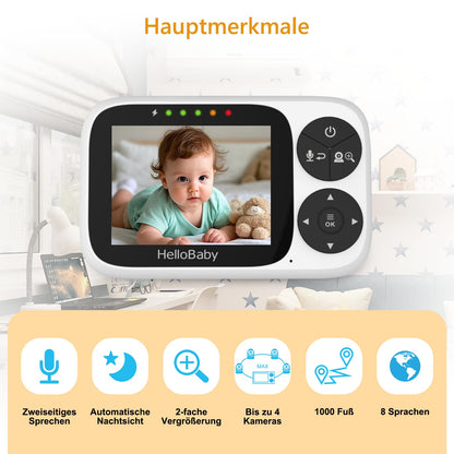 HelloBaby HB6233 Babyphone mit Kamera, 3,2-Zoll-Display, Nachtsicht