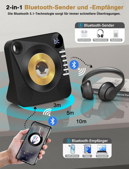 Greadio CD Player mit Bluetooth 5.1, Lautsprecher und Fernbedienung