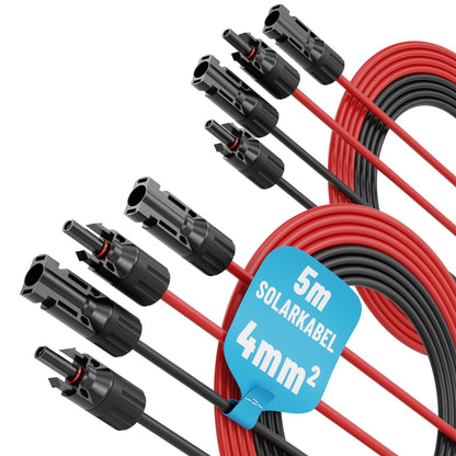 ABSINA Solarkabel 4mm² H1Z2Z2-K 4x 5 m schwarz/rot mit Solarstecker