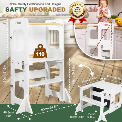 Labebe Montessori Lernturm Faltbar Multifunktion 3in1 - Weiss