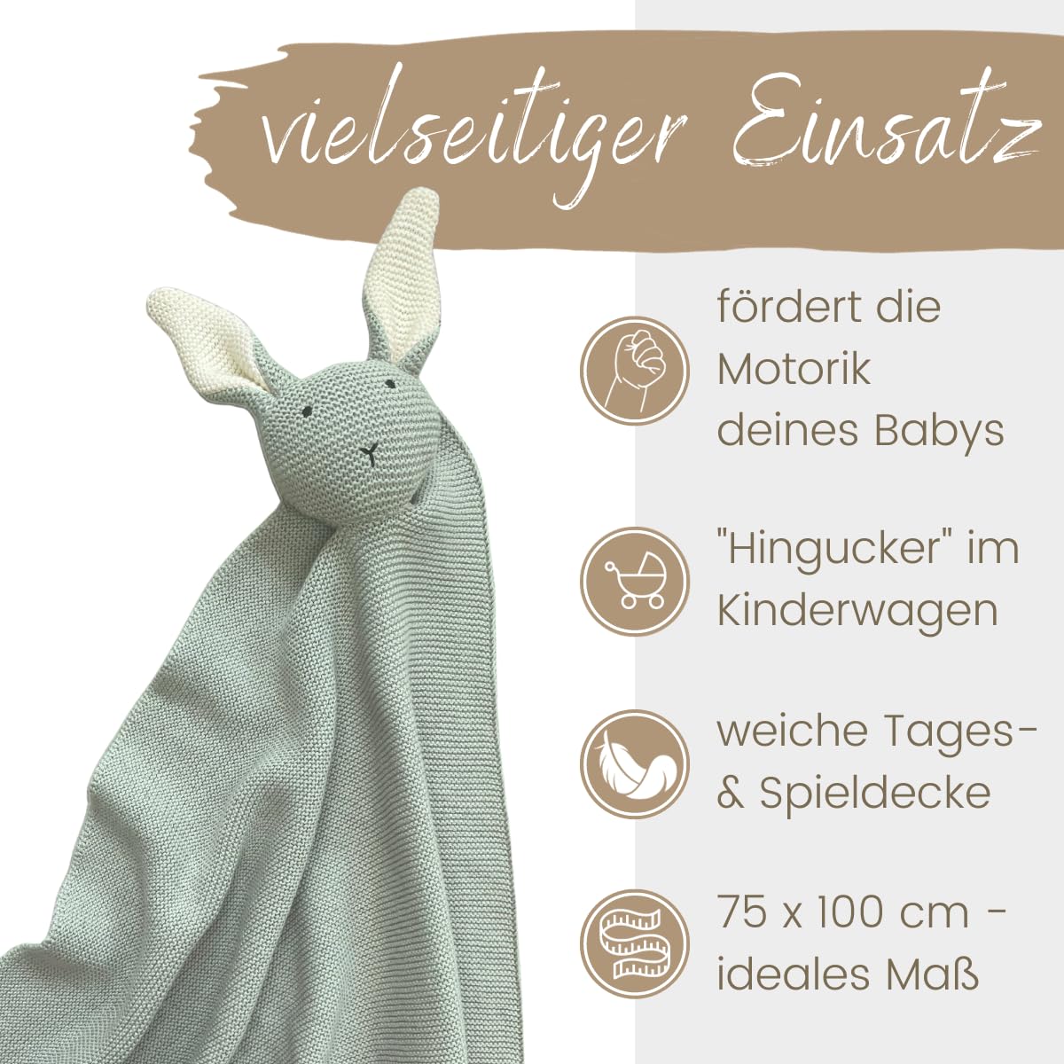 DIKOS SCHMUSE-Hase Babydecke & Kuscheltuch aus Bio-Baumwolle –