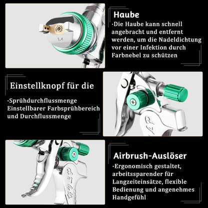 Potufa HVLP Lackierpistole Kit – 4 Düsen (1.4-2.5mm), Grün