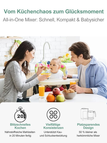 KOSTTE Babynahrungszubereiter 6-in-1 mit Dampfgarer und Mixer, Weiss