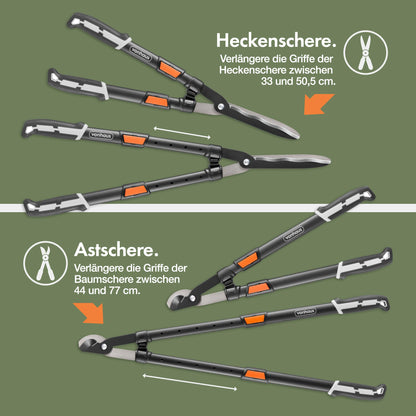 VonHaus Gartenscheren-Set 3-teilig mit Teleskop-Baumschere