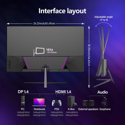 Gawfolk Gaming Monitor 27 Zoll QHD 120Hz IPS – Schwarz