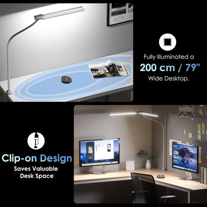 EYOCEAN Doppelkopf Schreibtischlampe Klemmbar - Mattweiss