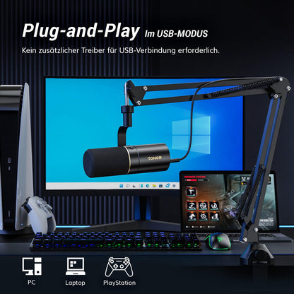 TONOR TD510 Dynamisches Mikrofon USB/XLR für Podcast, Schwarz