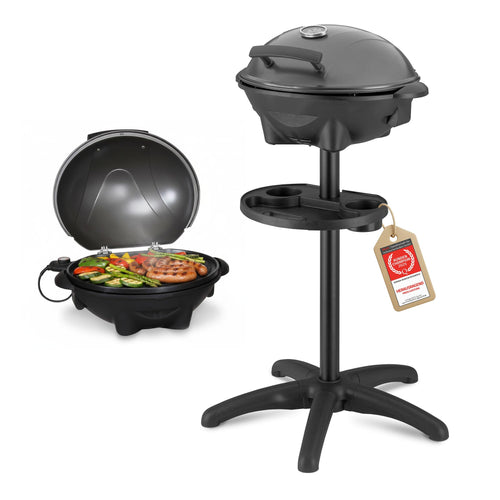 TZS First Austria Elektrogrill 2-in-1 Tischgrill & Standgrill 2400 W, Kugelgrill mit Standfuss und Deckel